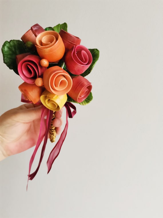 Ceramic rose bouquet , multi-coloured ceramic roses with ceramic leaves and brass wire stems, one of a kind roses bouquet, made to order