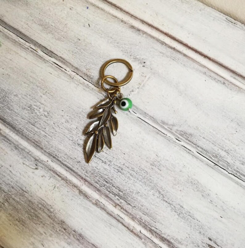 Olive Branch Keychain Brass Olive Branch With Green Eye Etsy
