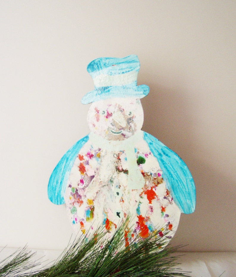 Large Metal Snowman Figurine Vintage Two Dimesional Snowman Etsy