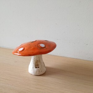 Ceramic mushroom, orange white toadstool mushroom, rustic toadstool mushroom, life size decorative mushroom, mushroom art object image 6