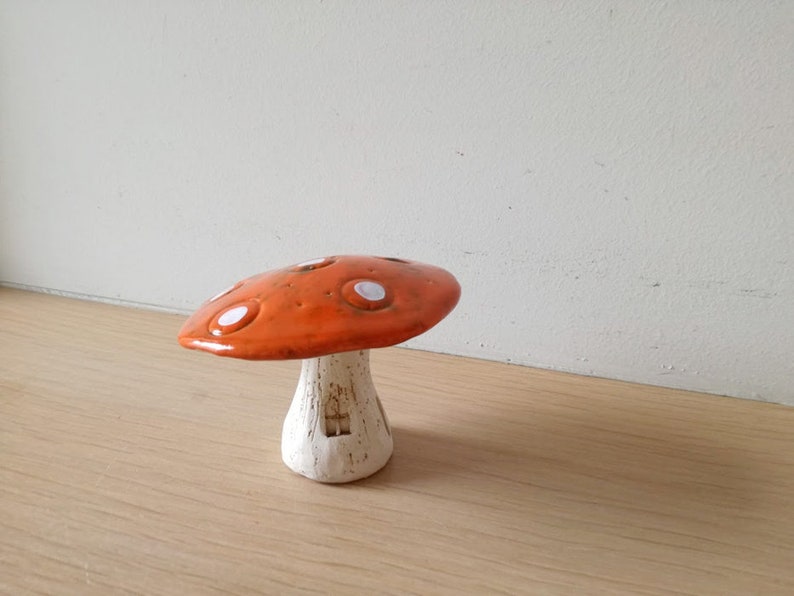 Ceramic mushroom, orange white toadstool mushroom, rustic toadstool mushroom, life size decorative mushroom, mushroom art object image 6