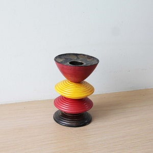 Multi coloured, earthenware candleholder, handmade and handpainted, four tiered, ceramic candlestick, red yellow brown made to order image 4