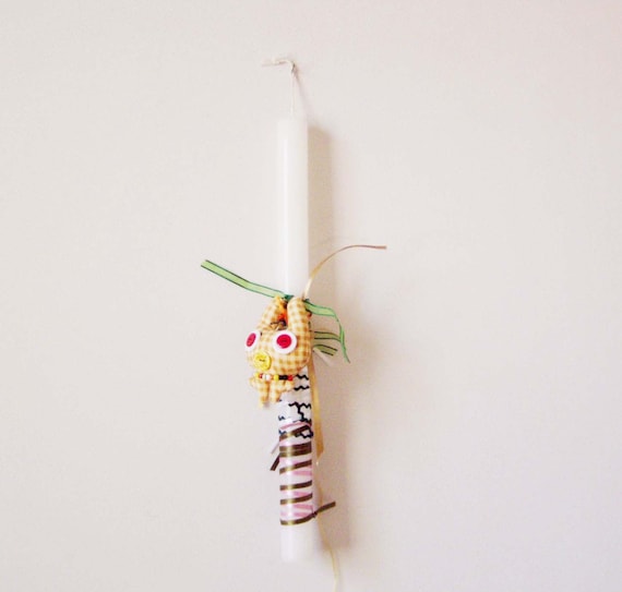 Greek Easter candle with stuffed toy, Easter candle for girls with quirky, stuffed doggie, Greel lambada for girls, teens Easter candle