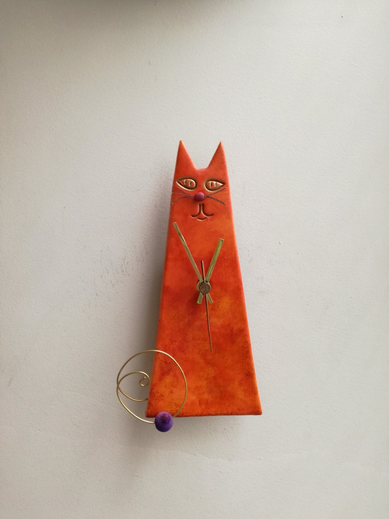 Orange Cat Clock Ceramic Wall Clock of Orange Red Cat Cone Etsy