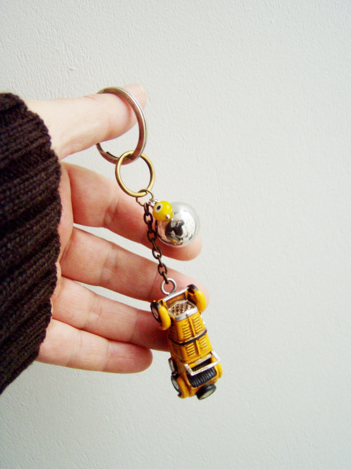 Antique car key chain with bell and eye in red or yellow | Etsy