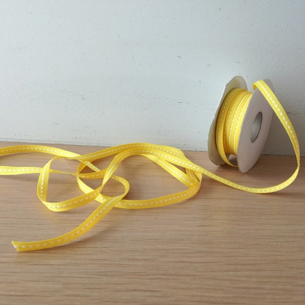 Thin stictched ribbon, yellow, solid stitched center ribbon, cotton stitch ribbon in canary yellow, crafts and gift wrapping supply, 5 yards