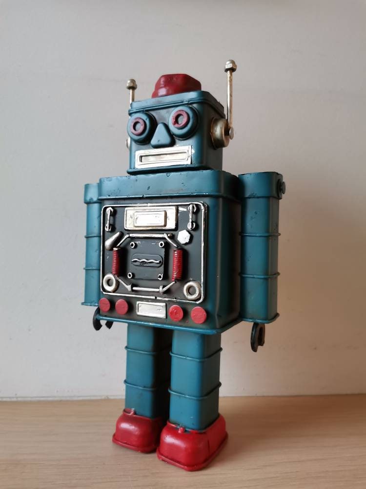 Vintage Smoking Robot Tin Toy Japanese Replica Blue Retro Collectable Clockwork 