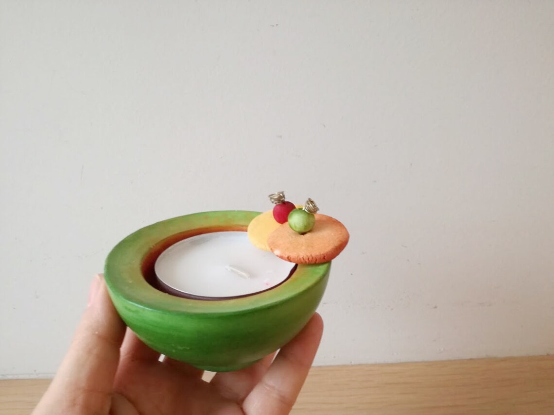 Green Orange Tea Light Holders Earthenware Clay Handmade Etsy