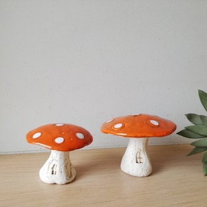 Ceramic mushroom, orange white toadstool mushroom, rustic toadstool mushroom, life size decorative mushroom, mushroom art object image 2