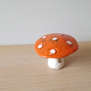 Ceramic mushroom, orange white toadstool mushroom, rustic toadstool mushroom, life size decorative mushroom, mushroom art object image 7