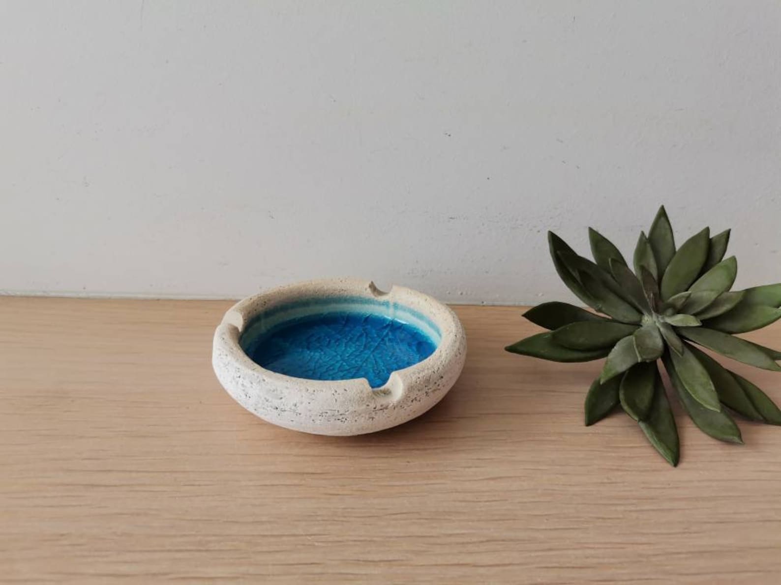 Blue Ceramic Ashtray White Clay Ashtray in Round Shape Etsy