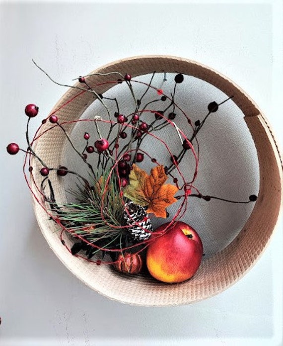 Xmas wreath sieve, wooden traditional sieve with Christmas decorations, wall christmas sieve decor, unique sieve wreath