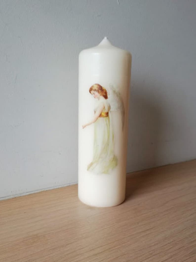 Angel decoupaged candle angel pillar candle ivory pillar Etsy