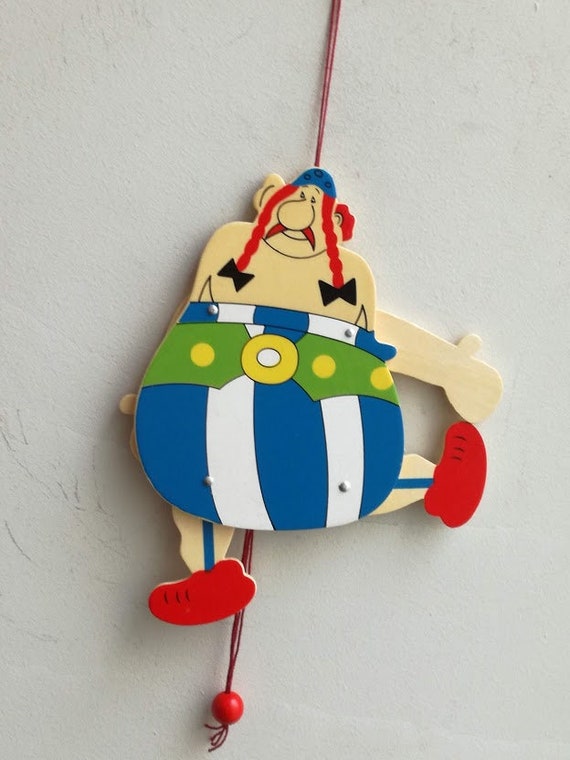 Obelix vintage marionette, wooden Obelix puppet, movable parts, Obelix toy, late nineties