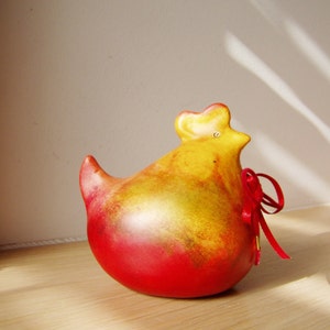 Easter hen in red yellow, ceramic chicken Easter decor image 3