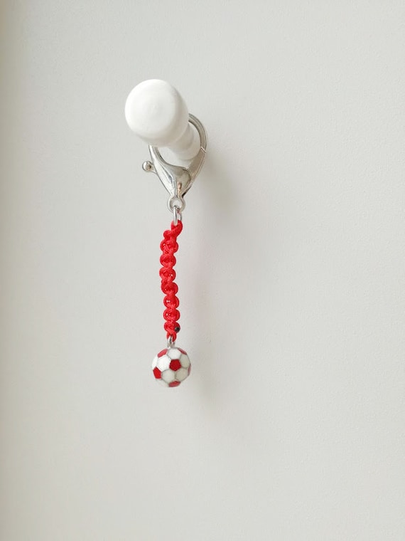 Football keyring, red and white football, Olympiakos team ball key ring, soccer ball key chain, mens gift, red white ball key holder
