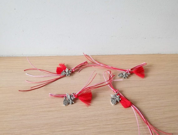 Silver angel charms, brass silver plated angel favours for gifts and crafts making, tiny angel favours with red cords n tassels, set of four