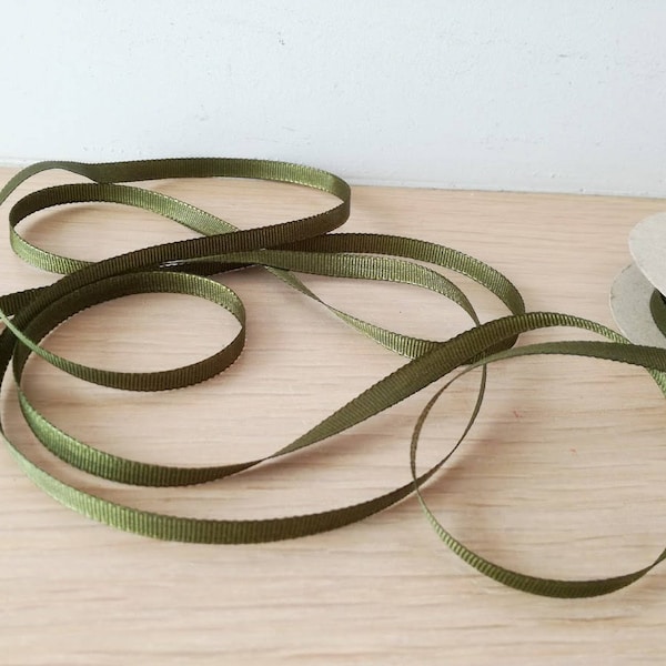 Green grosgrain ribbon, olive green ribbon, thin, dark olive green, grosgrain trim, 10metres/10.95yds, gift wrapping and craft making trim