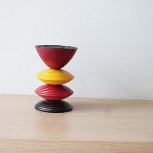 Multi coloured, earthenware candleholder, handmade and handpainted, four tiered, ceramic candlestick, red yellow brown made to order image 3