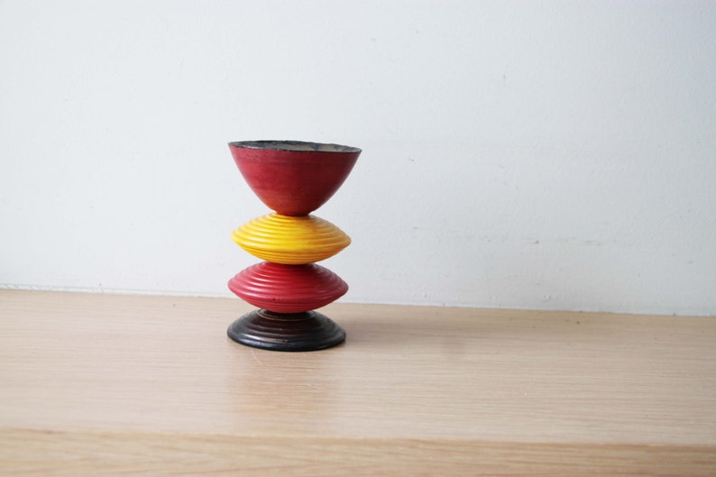 Multi coloured, earthenware candleholder, handmade and handpainted, four tiered, ceramic candlestick, red yellow brown made to order image 3