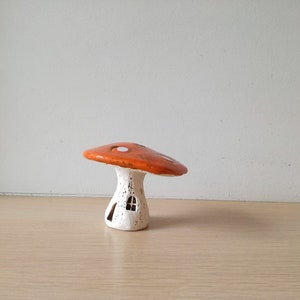 Ceramic mushroom, orange white toadstool mushroom, rustic toadstool mushroom, life size decorative mushroom, mushroom art object image 9