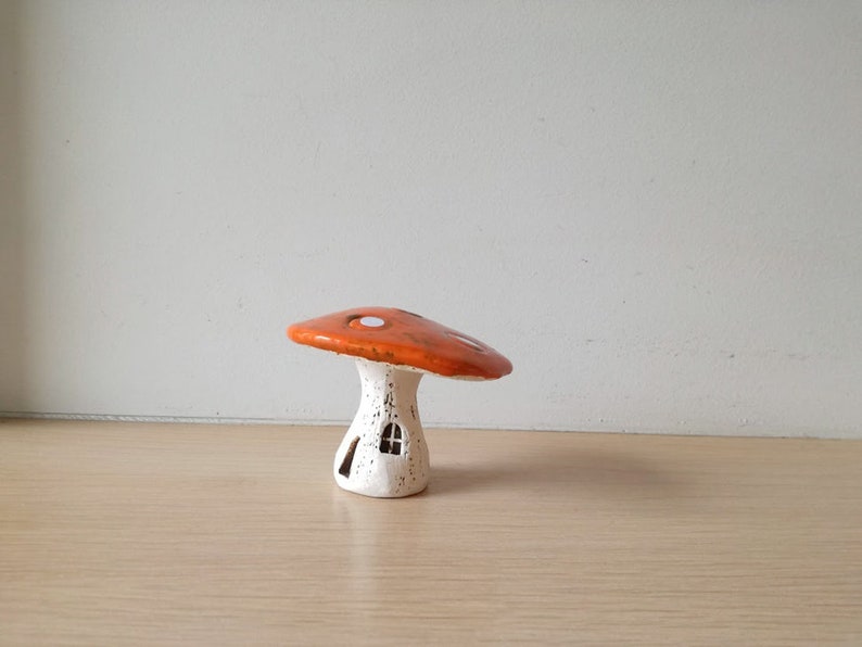 Ceramic mushroom, orange white toadstool mushroom, rustic toadstool mushroom, life size decorative mushroom, mushroom art object image 9