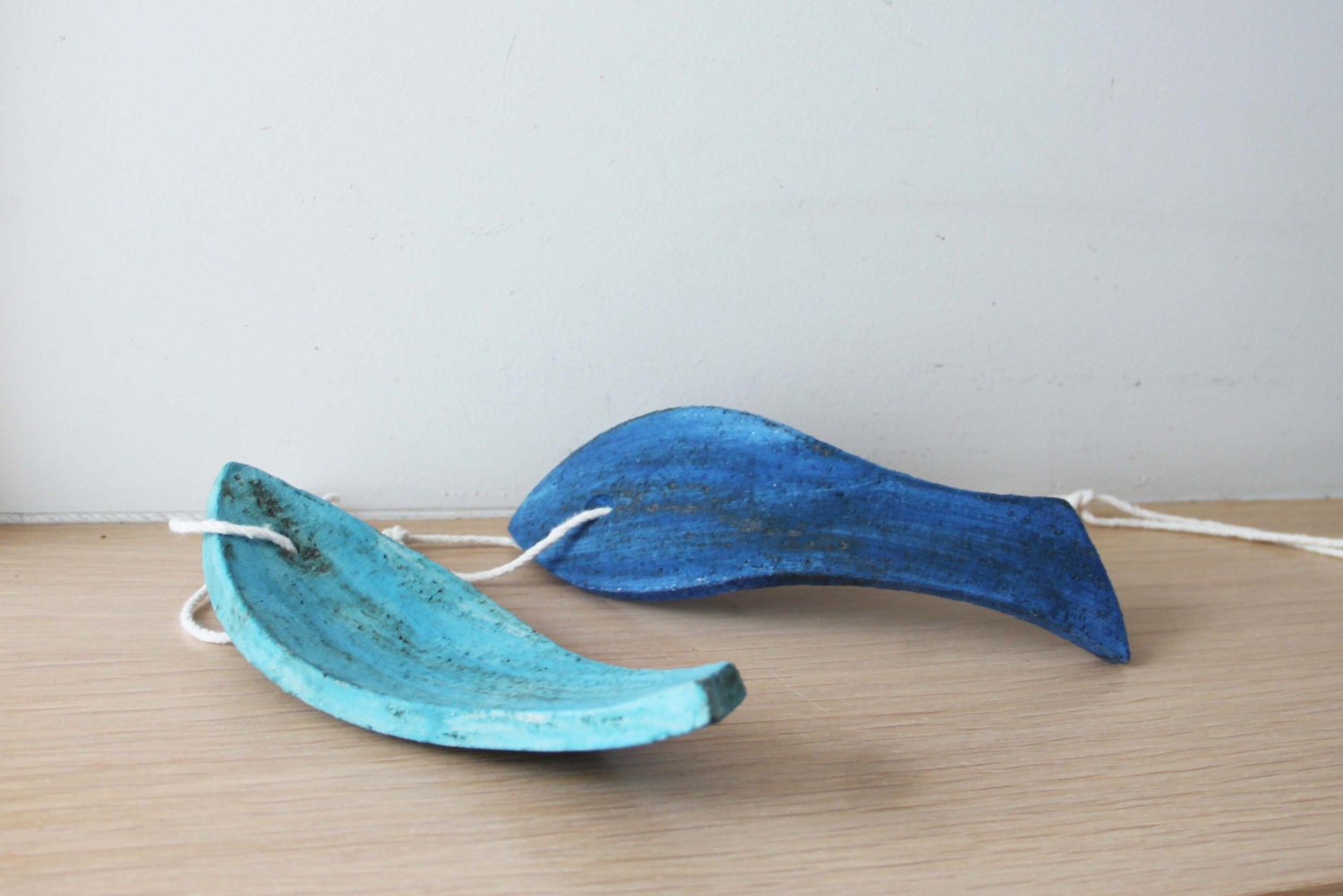 Turquoise ceramic fish, rustic fish wall hanging, matte blue ceramic