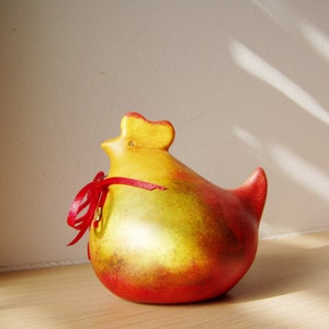 Easter hen in red yellow, ceramic chicken Easter decor image 2