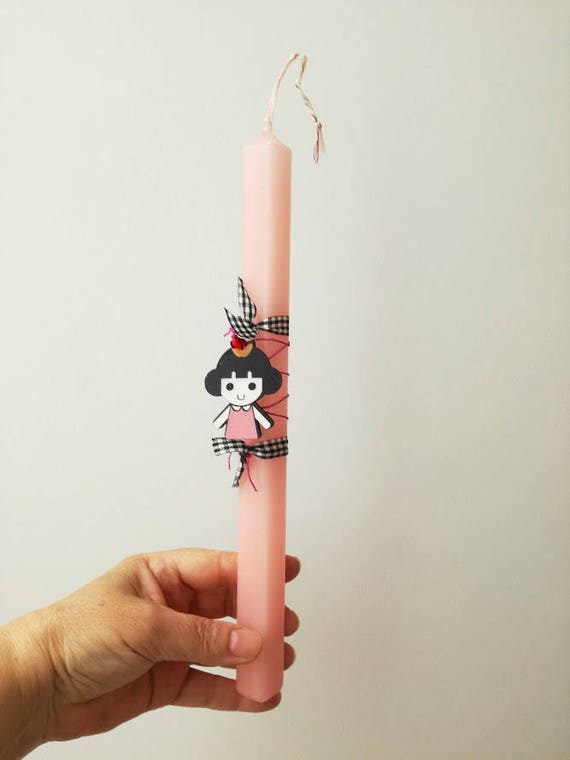 Little girl Easter candle, pink candle with little girl cutout, Greek Easter candle for teens, for girls and baby girls, Greek girl lambada