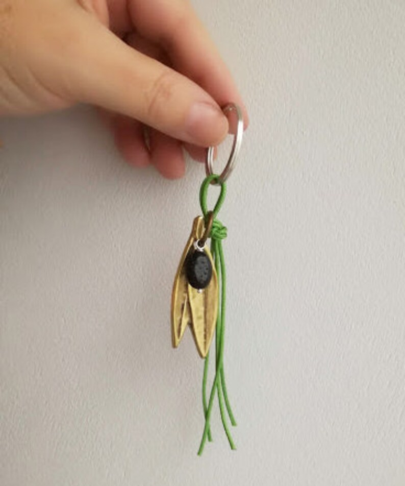 Olive Branch Key Chain Brass Olive Branch With Lava Stone Etsy