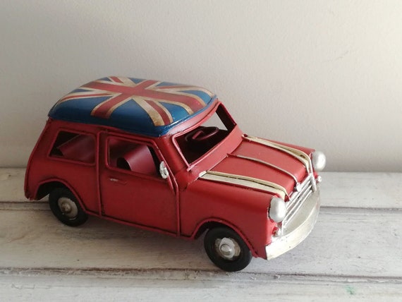 Red Mini Car Miniature With British Flag, Vintage, Collectible