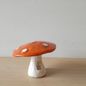 Ceramic mushroom, orange white toadstool mushroom, rustic toadstool mushroom, life size decorative mushroom, mushroom art object image 5