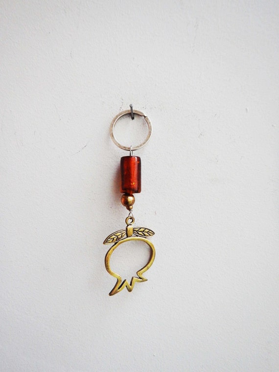 Pomegranate keychain, brass pomegranate charm with orange glass bead key ring, lucky pomegranate key ring, boho key ring, pomegranate gift