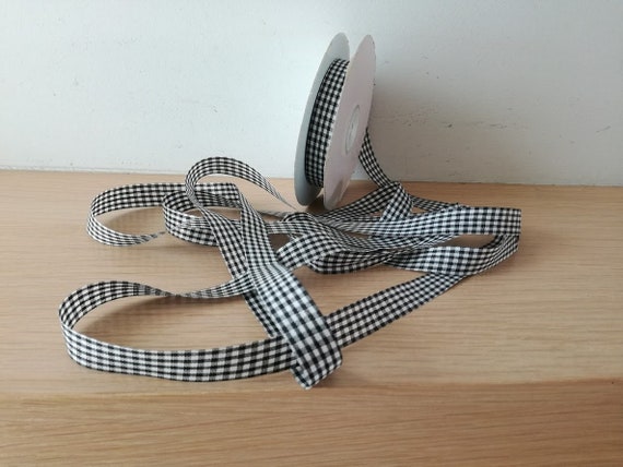 Black and white check ribbon, gingham black n white trim, Buffalo plaid ribbon Buffalo check ribbon, thin polyester trim, 5 yards