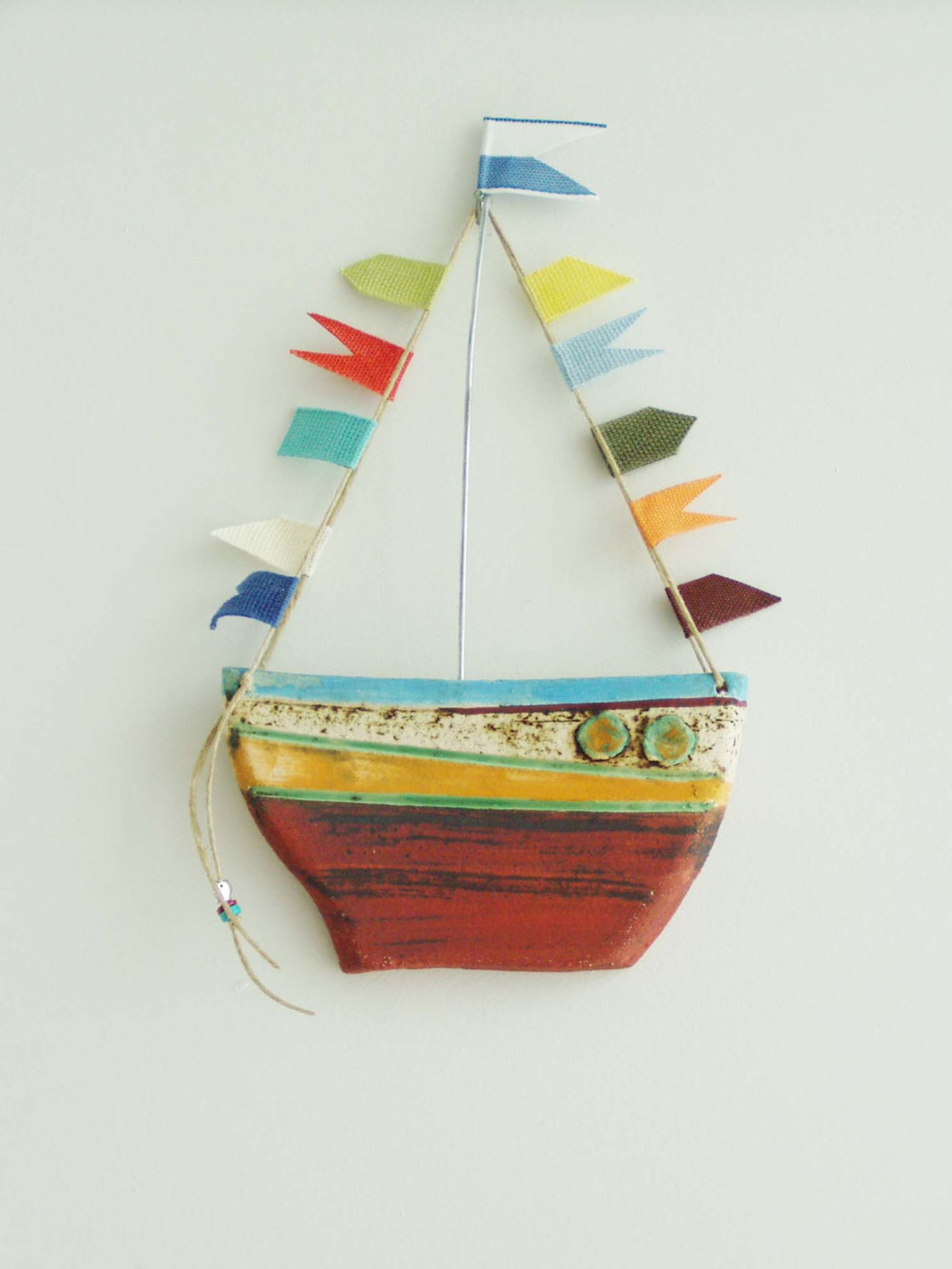 Ceramic boat wall hanging colourful rustic Greek boat with Etsy
