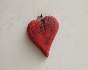 Ceramic heart wall hanging, small, ceramic heart sculpture of stoneware clay, rustic heart paperweight, boho heart decor, boho heart gift