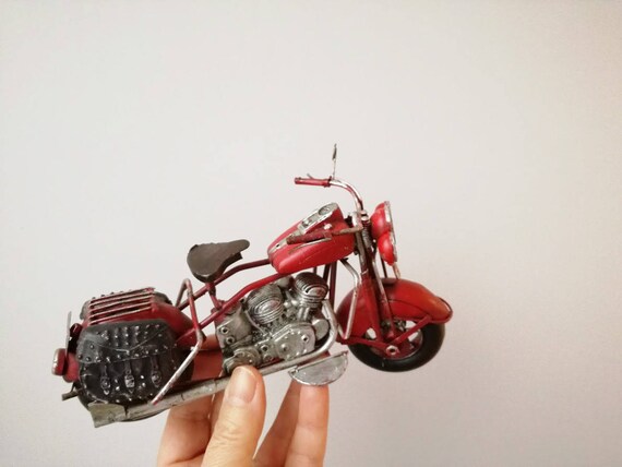 Red Motorcycle Miniature, Retro Collectible Miniature of Red