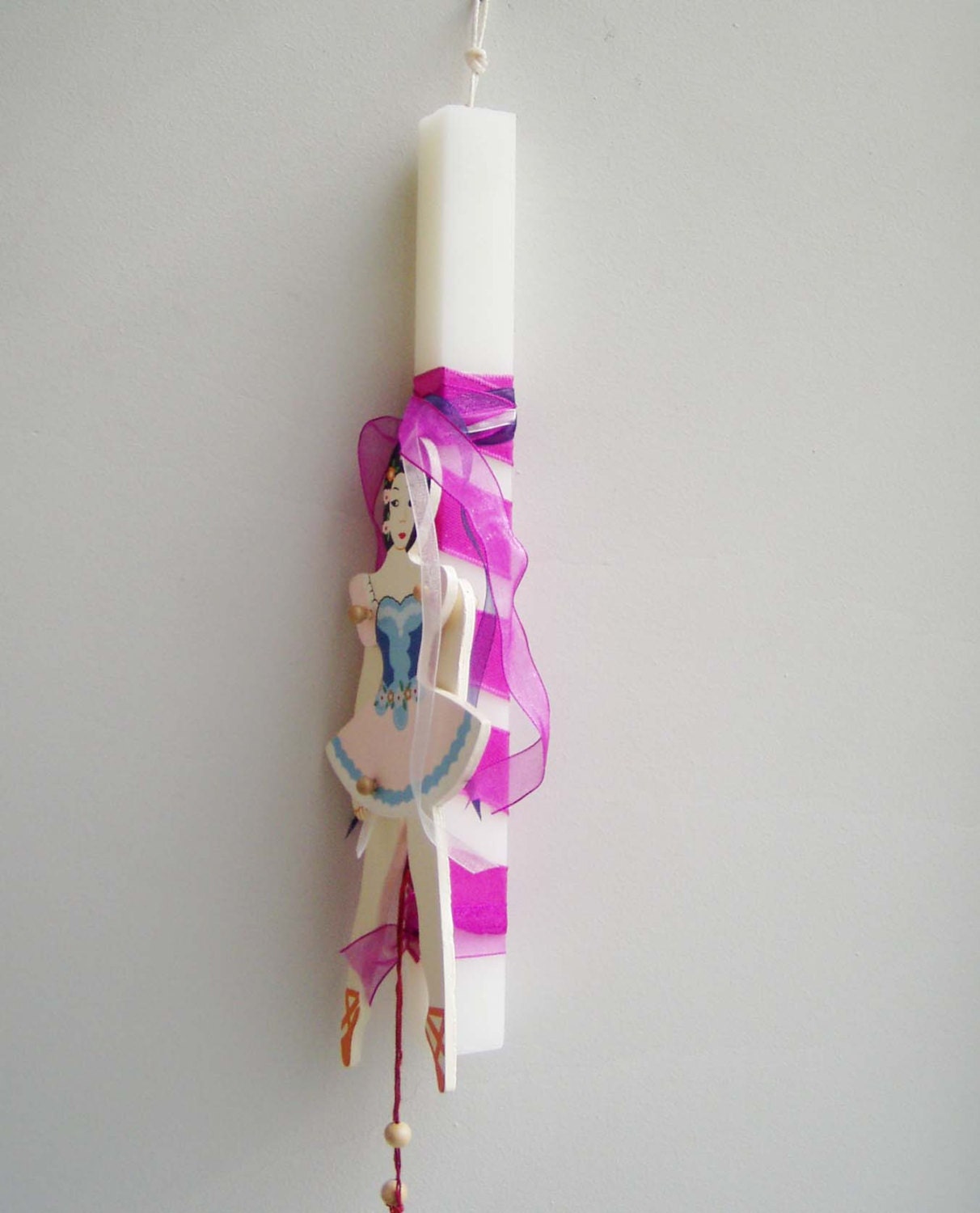 Greek Easter candle with ballerina square, white candle