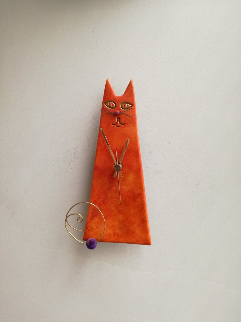 Orange Cat Clock Ceramic Wall Clock of Orange Red Cat Cone Etsy