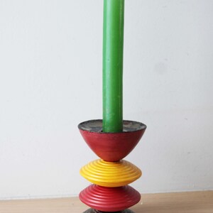 Multi coloured, earthenware candleholder, handmade and handpainted, four tiered, ceramic candlestick, red yellow brown made to order image 2