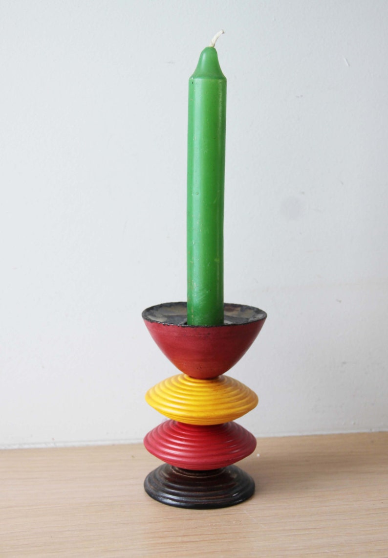 Multi coloured, earthenware candleholder, handmade and handpainted, four tiered, ceramic candlestick, red yellow brown made to order image 2