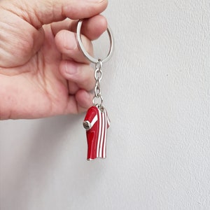 Red white jersey, football jersey key chain, alloy and enamel soccer jersey key ring, μεταλλικο μπρελοκ Ολυμπιακός image 4