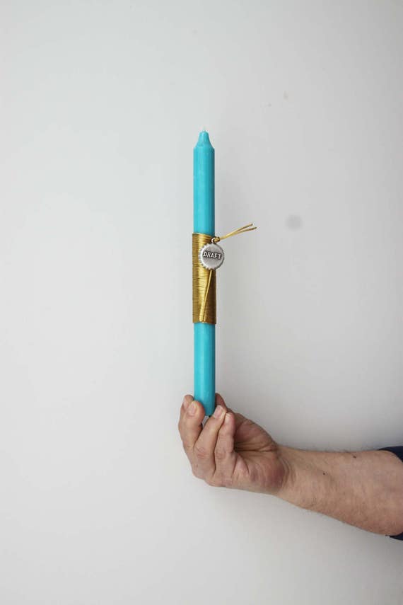 Blue Easter candle for men, small Easter candle with beer cap decoration and golden cord, draft beer cap Greek Easter candle for guys