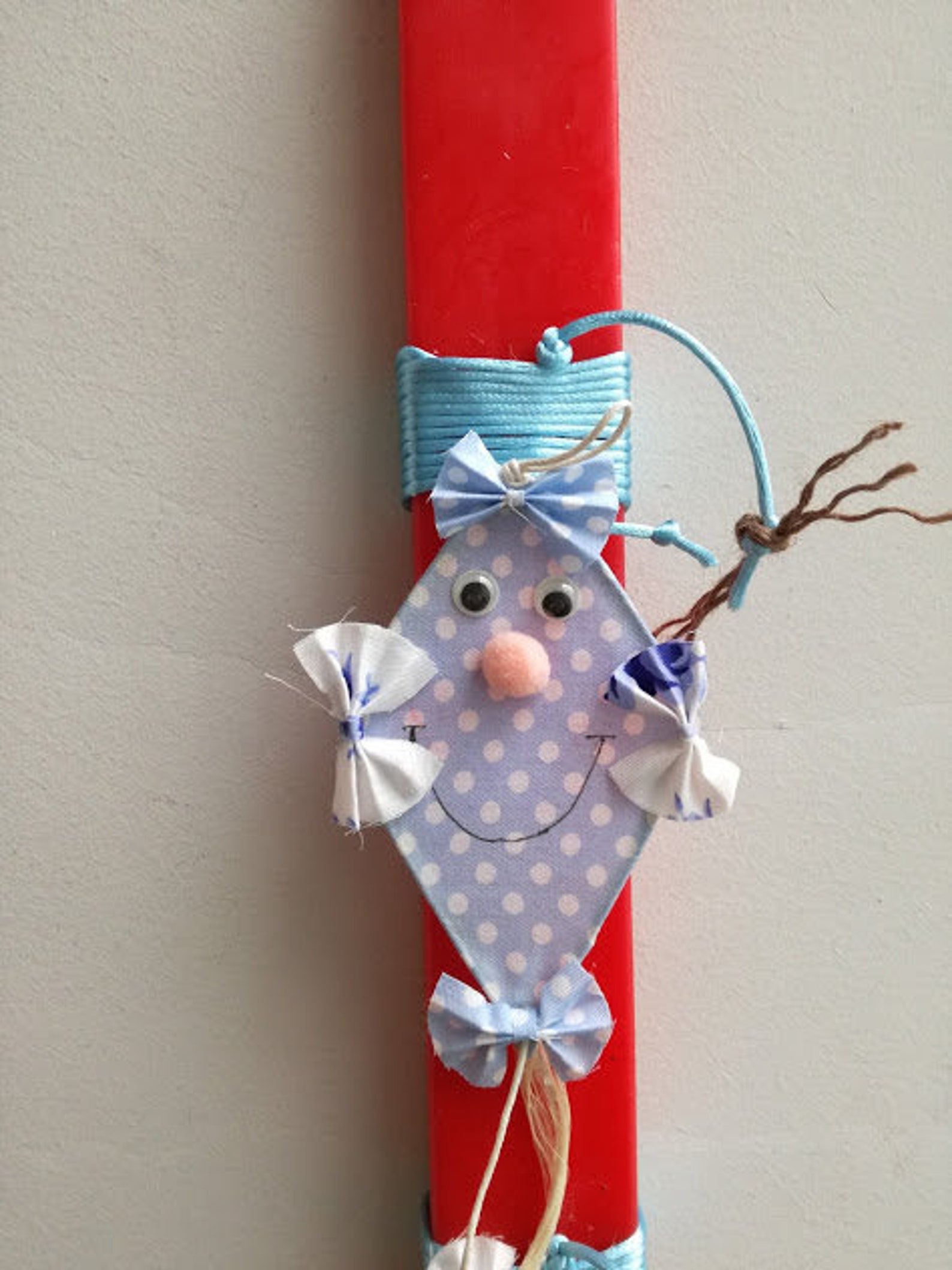 Kite Easter Candle, Blue Kite Ornament Onred, Easter Candle With Smile