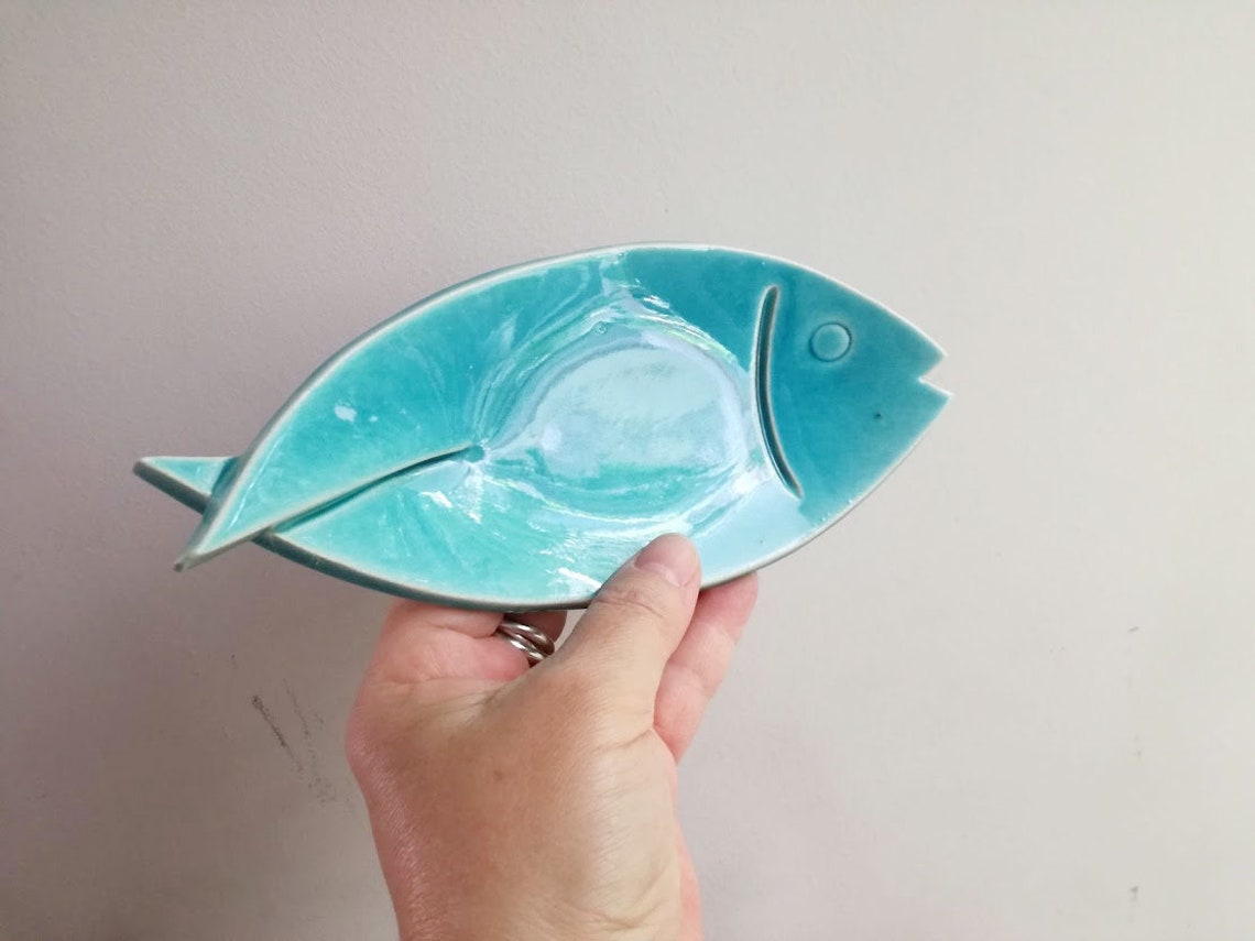 Blue Fish Plates Turquoise Blue Porcelain Fishie Plates Big Etsy