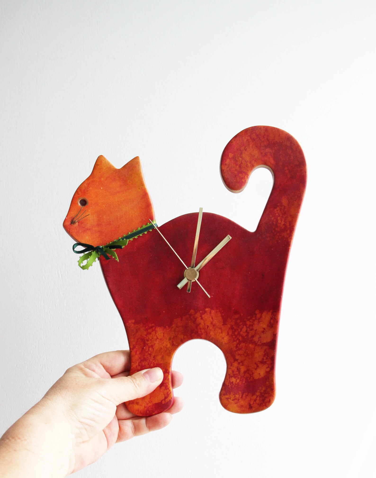 Red Cat Wall Clock Ceramic Wall Clock of Red and Orange Cat Etsy