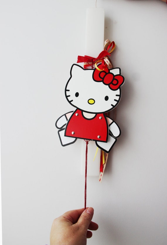 Greek Easter Candle With Hello Kitty Marionette Flat White Candle With Wooden Hello Kitty Toy Greek Lambada For Girls And Baby Girls