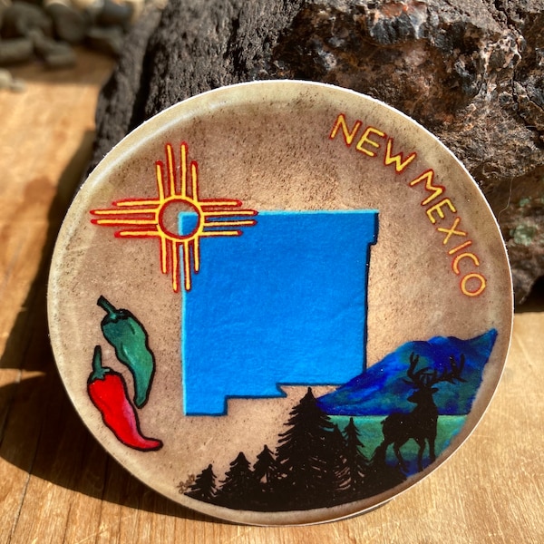 New Mexico Drum Zia Red Green Chile and Elk Vinyl Sticker Stocking Stuffer