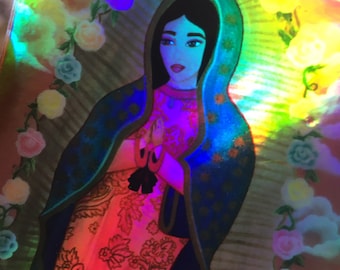 Our Lady of Guadalupe Virgin Mary Gudalupana Holy Mother Holographic Vinyl Sticker Stocking Stuffer