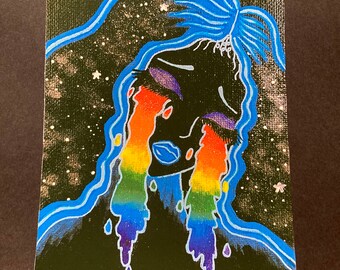 Fine Art Print Rainbow Tears Triste Llorando Espacio Chica Stocking Stuffer